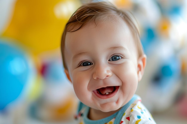 Foto un bebé feliz de un año feliz cumpleaños