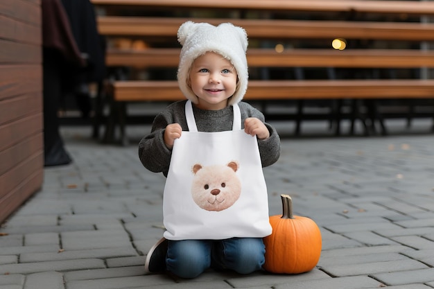 Bebé feliz con calabaza para Halloween IA generativa