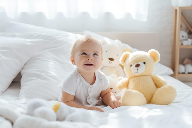 Bebé feliz en la cama