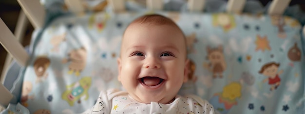 Foto bebé feliz en una cuna de primer plano