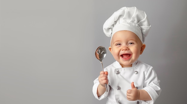 Bebê feliz em uniforme de chef Com espaço para cópias