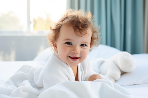 Bebê feliz na cama