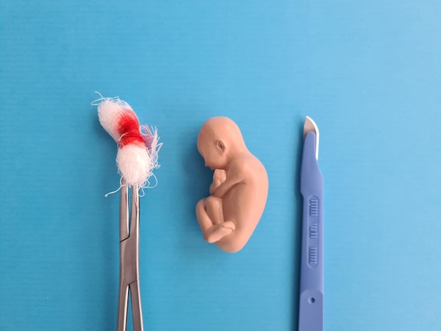 Foto bebé feto y aborto bisturí y sangre