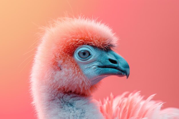 Un bebé flamenco con plumas rosadas y un pico azul IA generativa