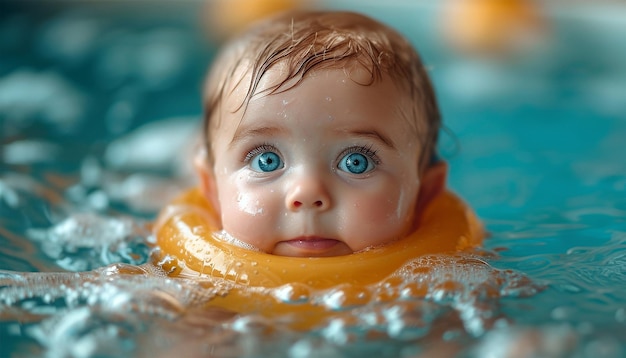 Bebé flotando con una rosquilla Bebé disfrutando en el jacuzzi Spa para bebés Sesión de hidroterapia para