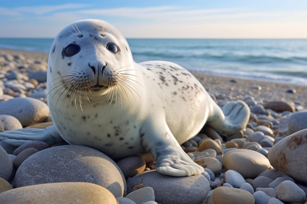 Un bebé de foca común en la costa