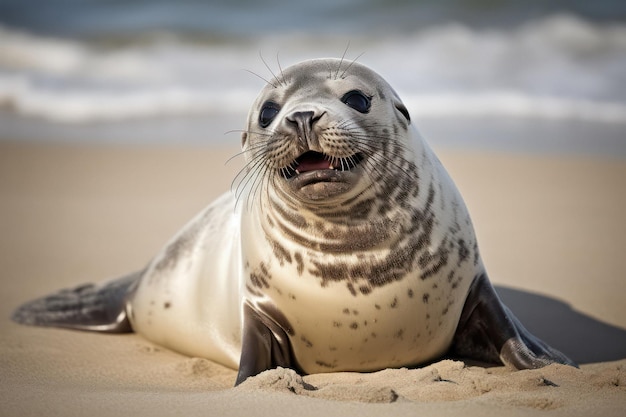 Bebé foca riendo en la playa