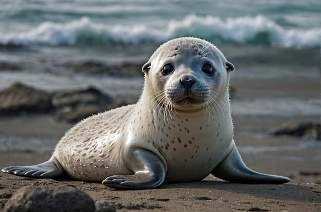 Un bebé foca sentado