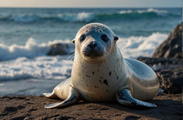 Un bebé foca sentado