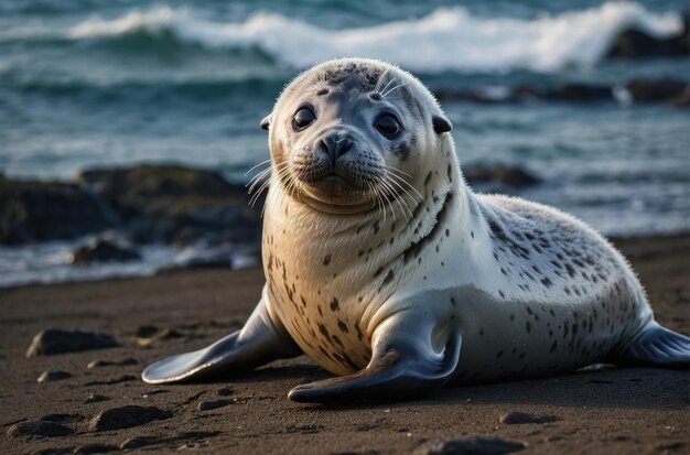 Un bebé foca sentado