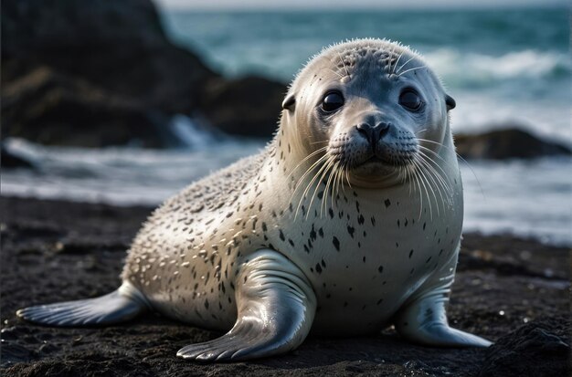 Un bebé foca sentado