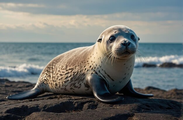 Un bebé foca sentado