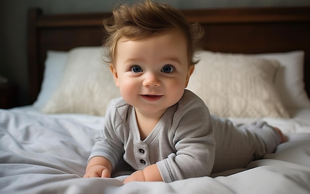 Bebê fofo descansando na cama IA generativa