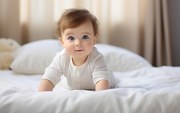 Bebê fofo descansando na cama IA generativa