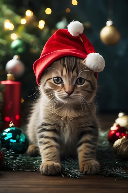 Bebé gato con sombrero de Navidad Imagen creada con la tecnología Generative Ai