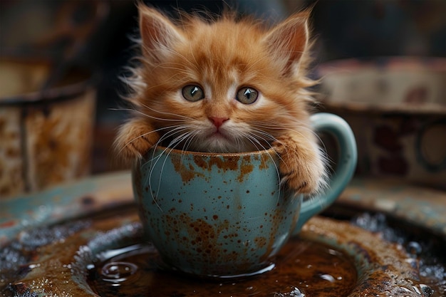 bebé gato en una taza