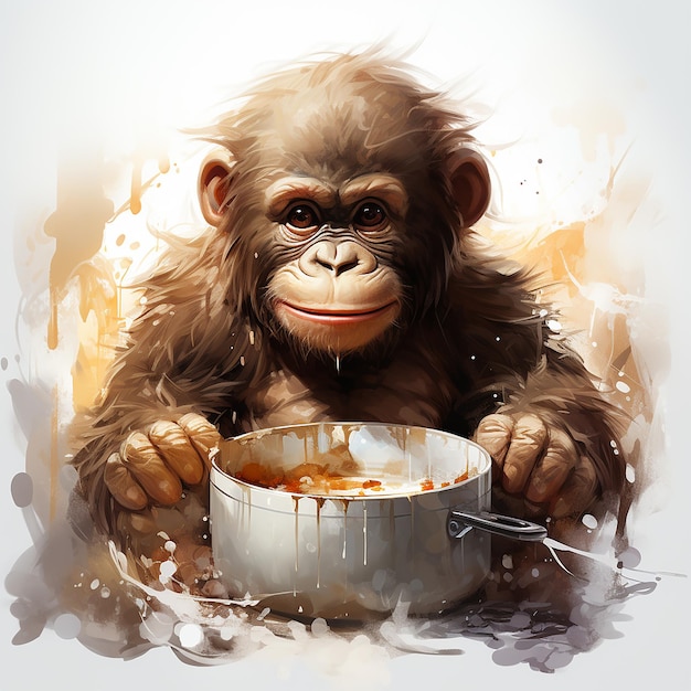 Bebê gorila fofo na ilustração mais fofa da cozinha