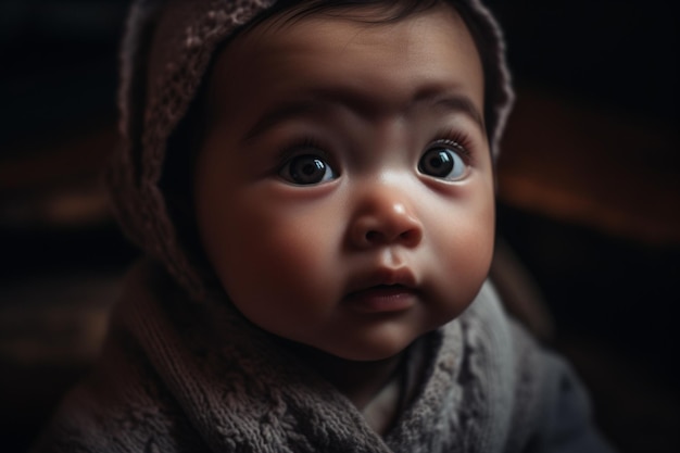 Un bebe con un gorro y una capucha que dice 'soy un bebe'