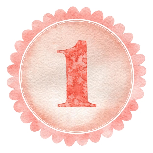 Bebé hito mensual rosa número 1 ilustración acuarela