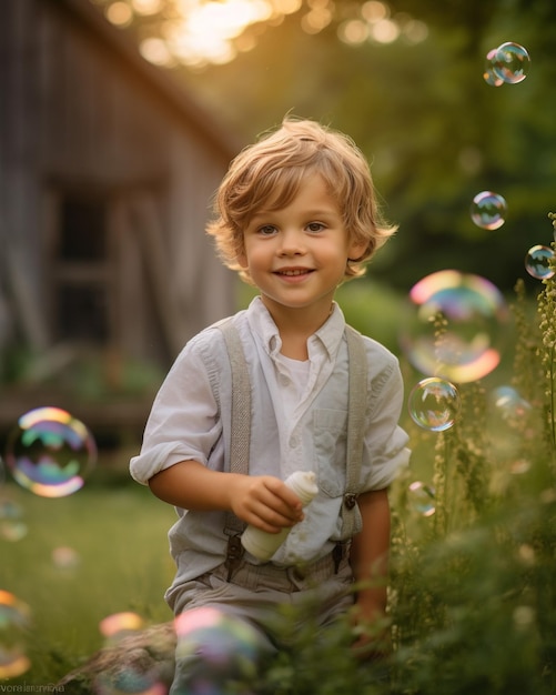 Un bebé infantil jugando con burbujas fuera de la imagen generativa de IA