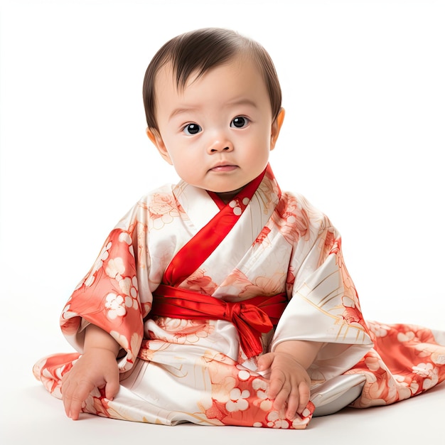 Bebé japonés en mini kimono