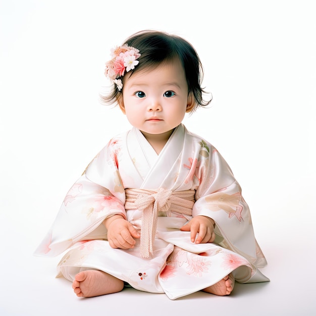 Foto bebé japonés en mini kimono