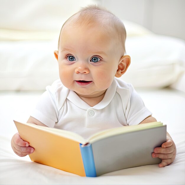 Foto bebê lendo um livro generativo ai