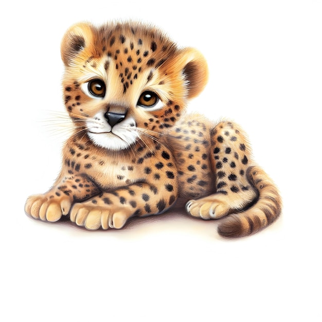 Bebê leopardo isolado em um estilo de desenho de fundo branco