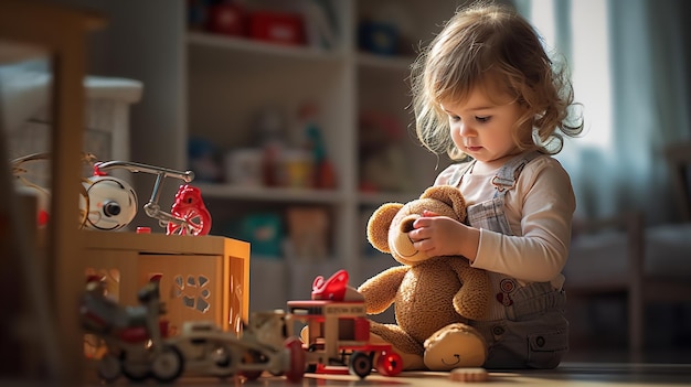 Foto un bebé lindo jugando con juguetes generativo ai