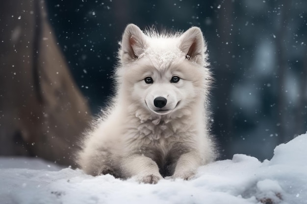 Bebê lobo na árvore de neve gerar ai