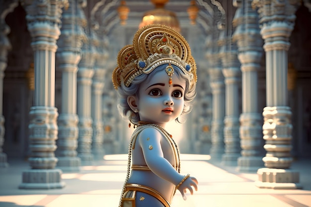 Bebê Lord Krishna no templo Generative AI 1