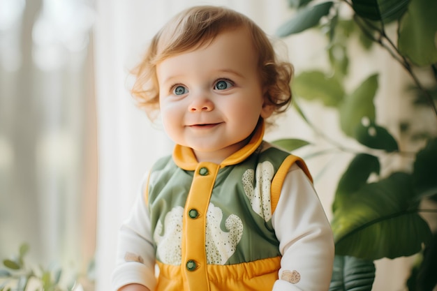 El bebé de la naturaleza elegante alardeando de un adorable traje al aire libre