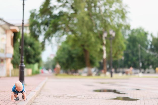 bebé niño en un paseo de verano en el parque