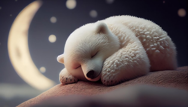 Bebé oso blanco durmiendo en media luna choldrens stor Al generado