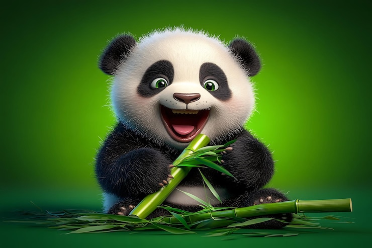 Foto un bebé oso panda juguetón con una caricatura de bambú