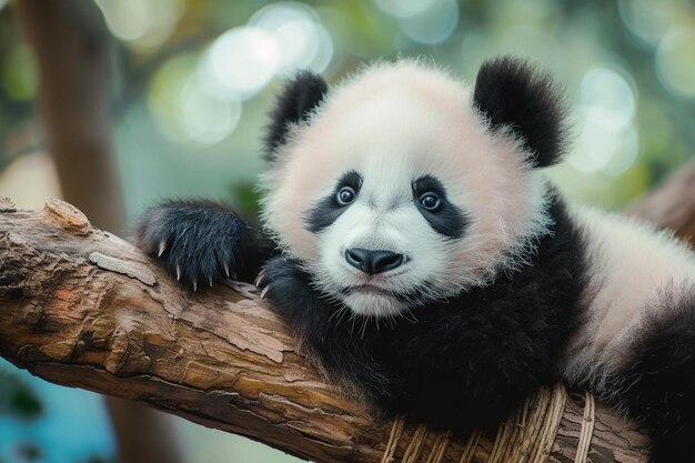 El bebé panda comiendo bambú en el bosque Día Nacional del Panda