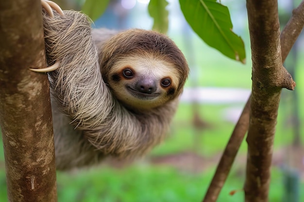 Bebé perezoso en un árbol en Costa Rica IA generativa