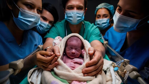 Bebê prematuro em uma caixa médica