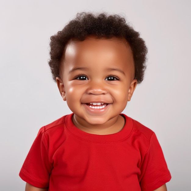 Bebê preto sorrindo para a câmera, menino.