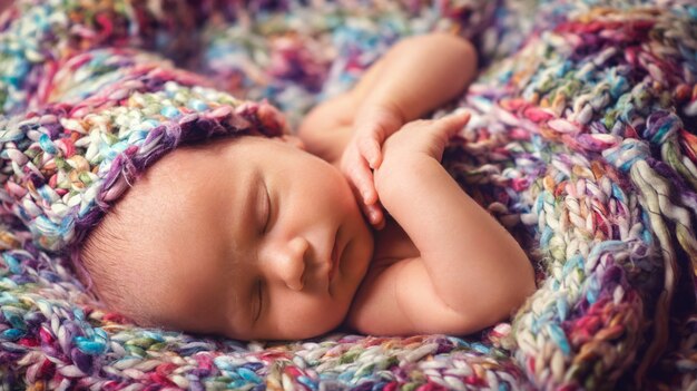 Bebê recém-nascido dorme em um cachecol de malha
