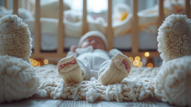 Bebê recém-nascido tranquilo dormindo em um berço aconchegante