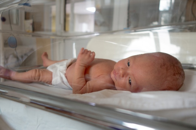 Foto bebé recién nacido se encuentra en un goteo en un hospital