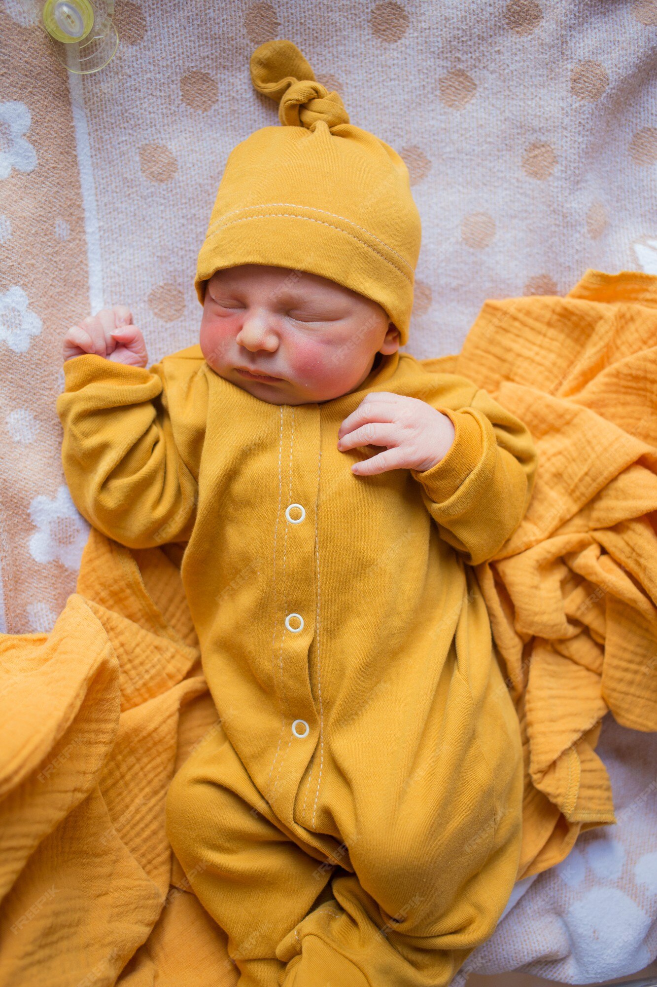 Bebé recién nacido ropa naranja. un niño nacido en otoño. nacido en el hospital | Foto Premium