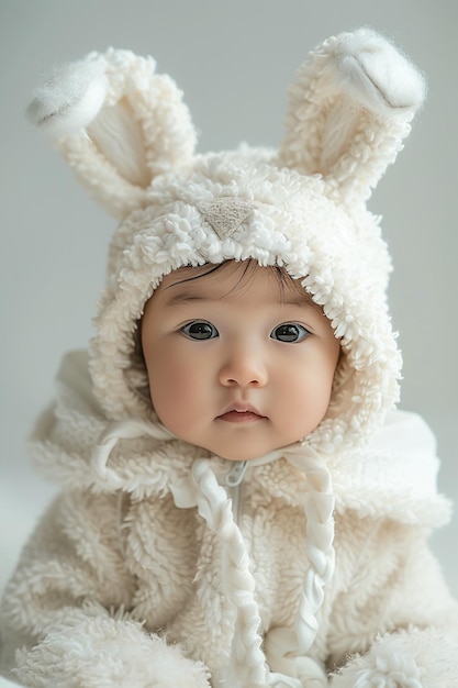 un bebé con un sombrero de conejo que dice "baby quote"