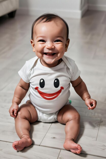Foto un bebé está sonriendo y sonriendo en el suelo