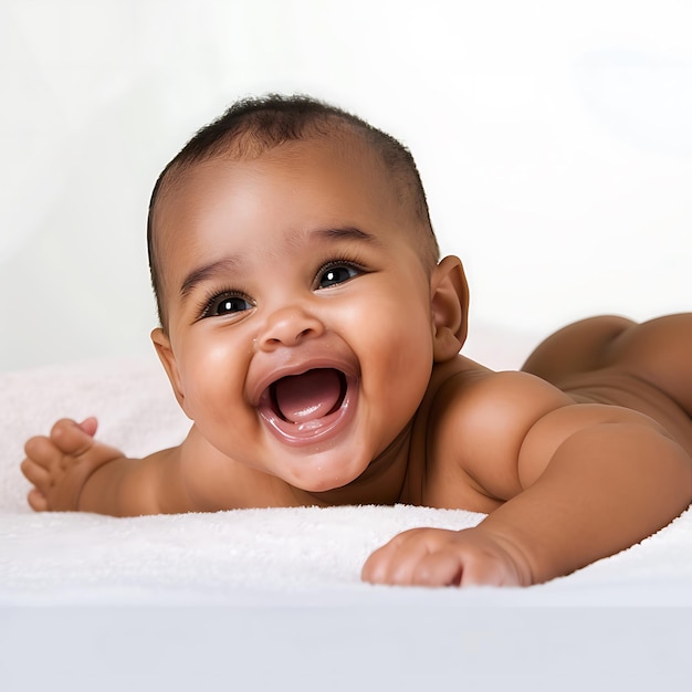 Foto un bebé está sonriendo y tiene una gran sonrisa en la cara