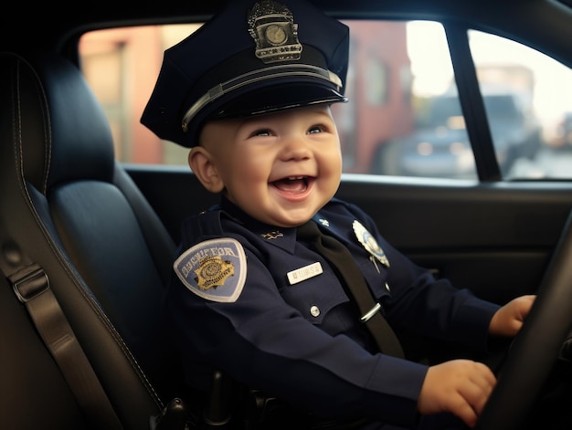 bebé sonriente como policía