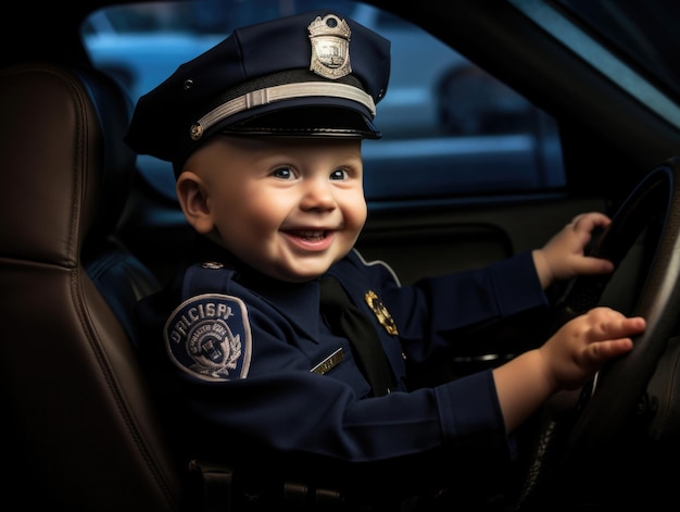 bebé sonriente como policía