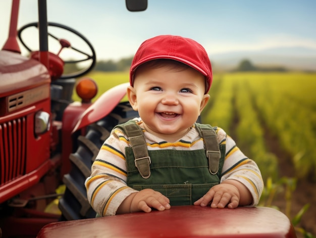 bebê sorridente engraçado como agricultor