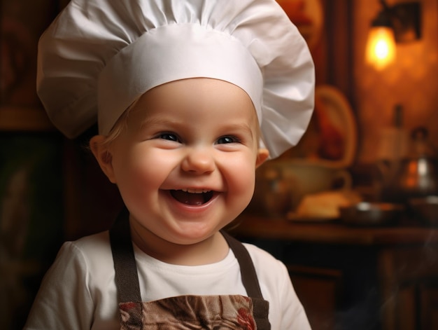 bebê sorridente engraçado como Chef